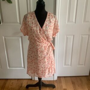 All In Favor Pink Leopard Print Wrap Dress- Size L